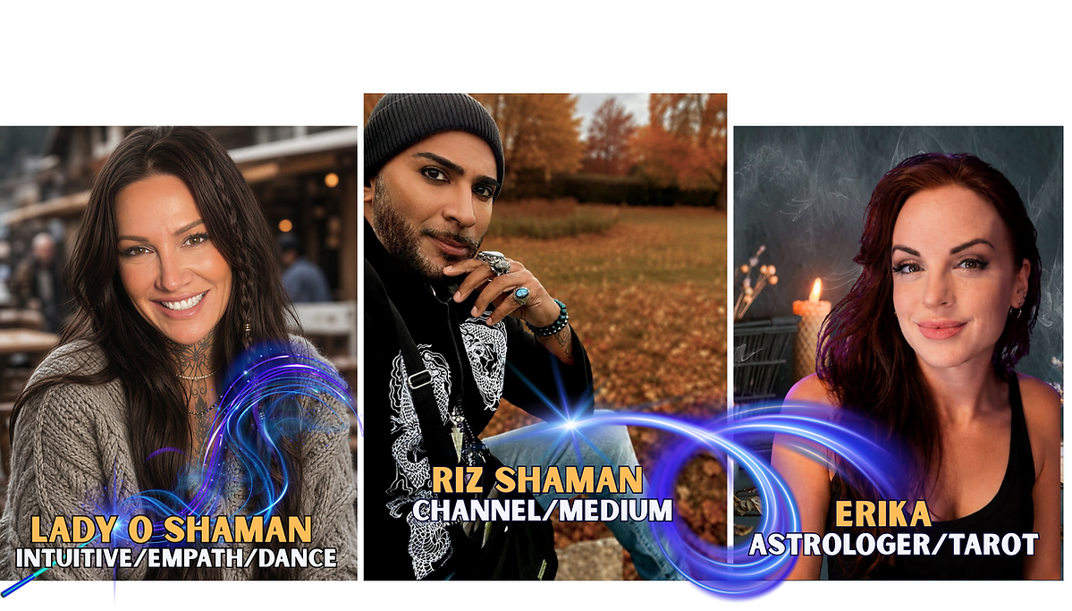 The Mystics Experience event poster featuring Lady O, Riz Mirza and Erika Merriweather
